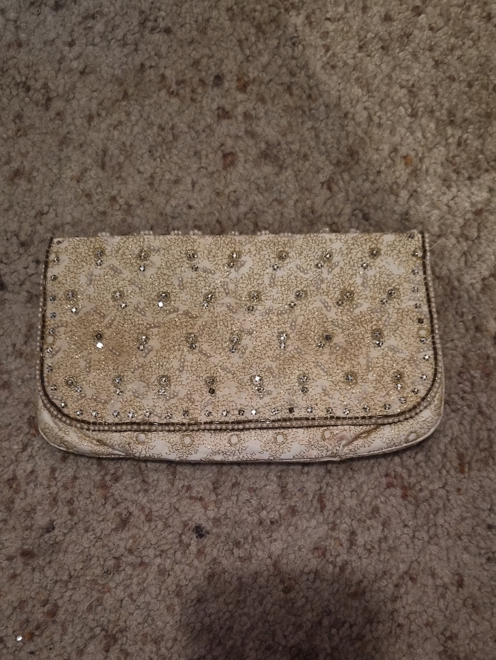 Vintage 1950s Embellished Cream Evening Clutch